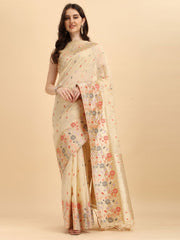 Off White Woven Design Traditional Saree With Blouse Piece