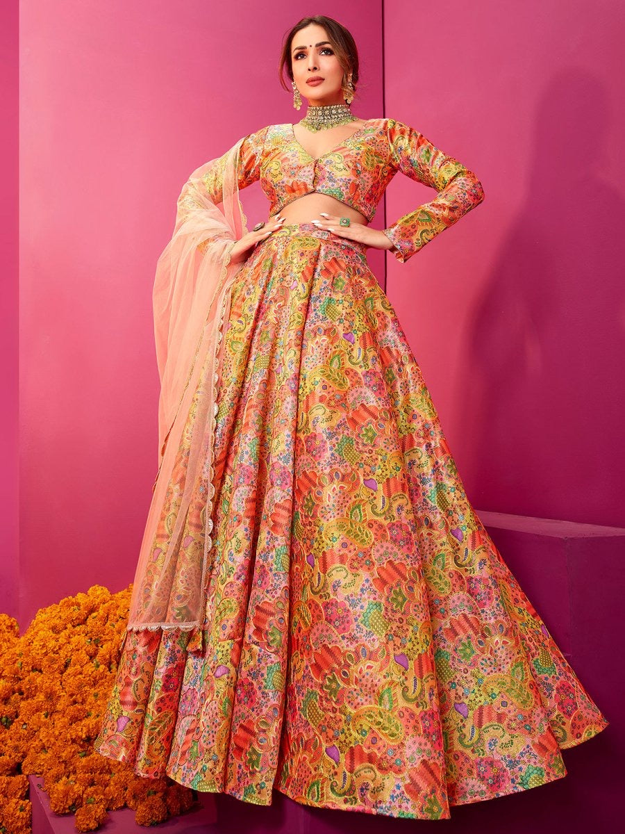 Malaika Arora Multicoloured Embroidered Lehenga Choli
