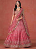 Peach Georgette Embroidered Zari Lehenga Choli With Dupatta