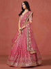Peach Georgette Embroidered Zari Lehenga Choli With Dupatta