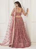 Mesmerizing Dusty Pink Thread Work Net Reception Wear Lehenga Choli