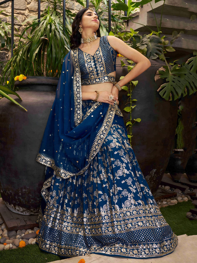 Sweet Dove Blue Zari Embroidered Designer Lehenga Choli