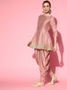 Dirty Pink Panelled Kurta With Dhoti Pants And Organza Dupatta
