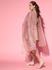 Dirty Pink Panelled Kurta With Dhoti Pants And Organza Dupatta