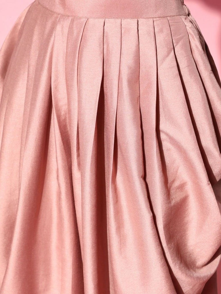 Dirty Pink Panelled Kurta With Dhoti Pants And Organza Dupatta