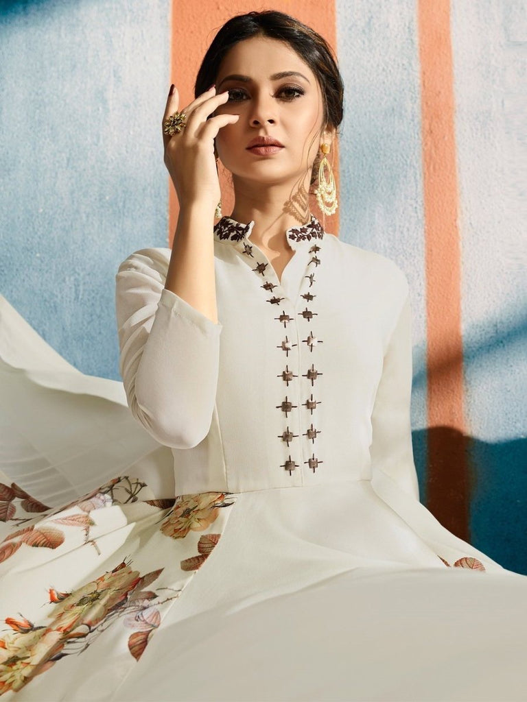 Jennifer Winget Cream Embroidered Dress