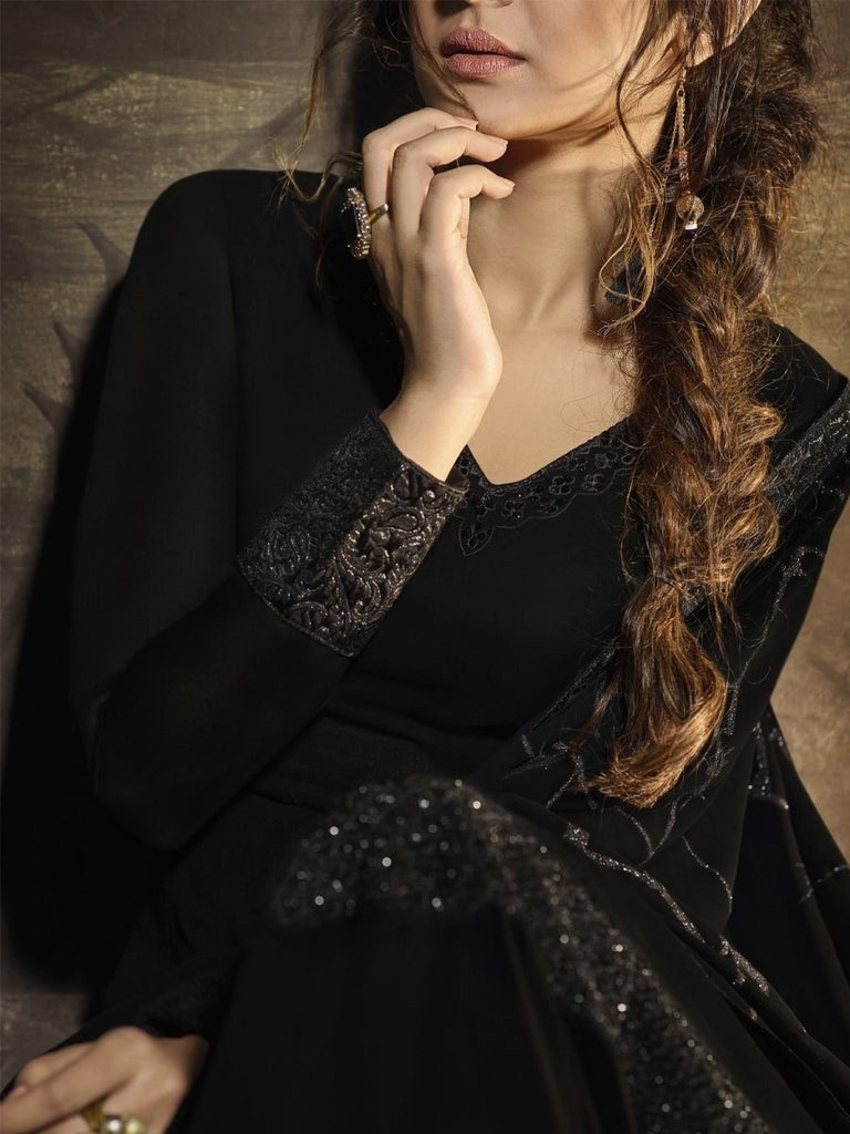 Jennifer Winget Black Georgette Gown Suit