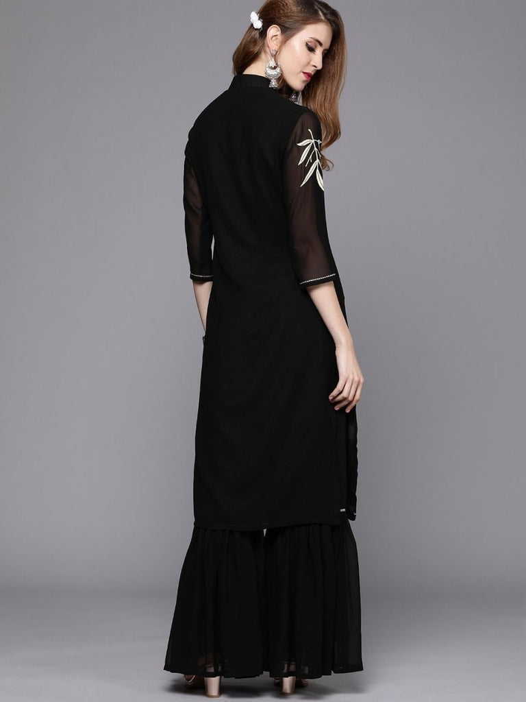 Black Embroidered Kurta With Sharara