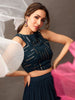 Malaika Arora Stylish Navy Blue Embellished Top With Solid Skirt