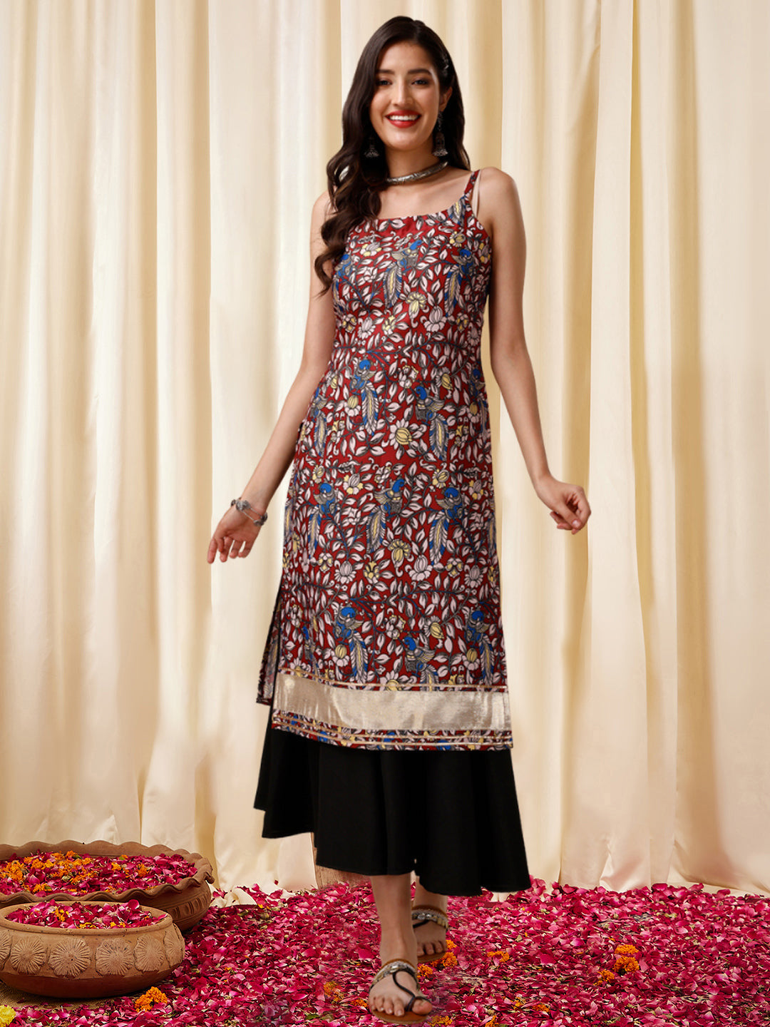 Women Floral Printed Gotta Patti Floral Kurta